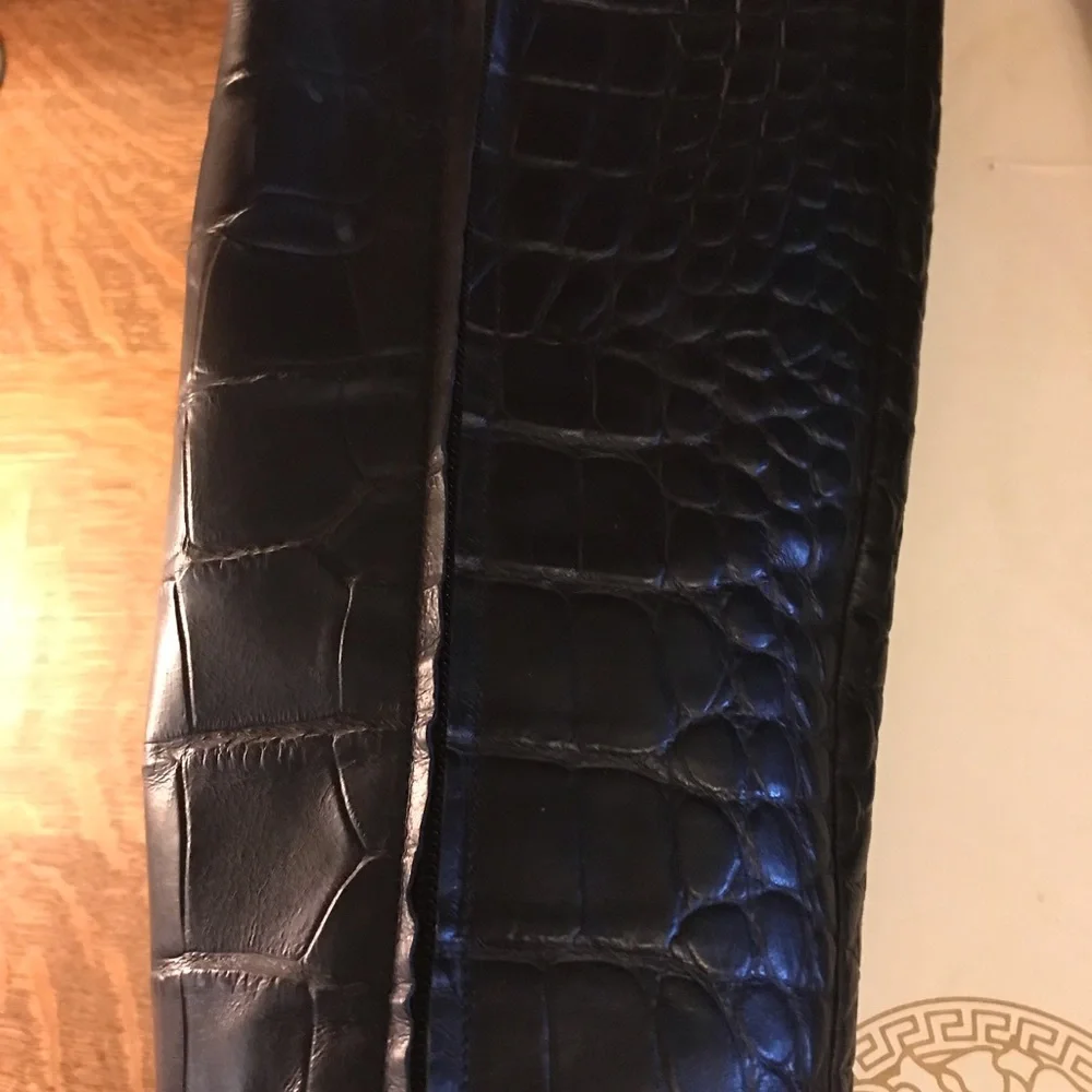 Gianni Versace Stivale Stampa Cocco Tall Boots in Nero/Croc Size 40 T.100 - Picture 10 of 14